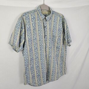 Mens LL Bean Shirt Size Medium Button-Up Vintage Cotton Short Sleeve Geometric